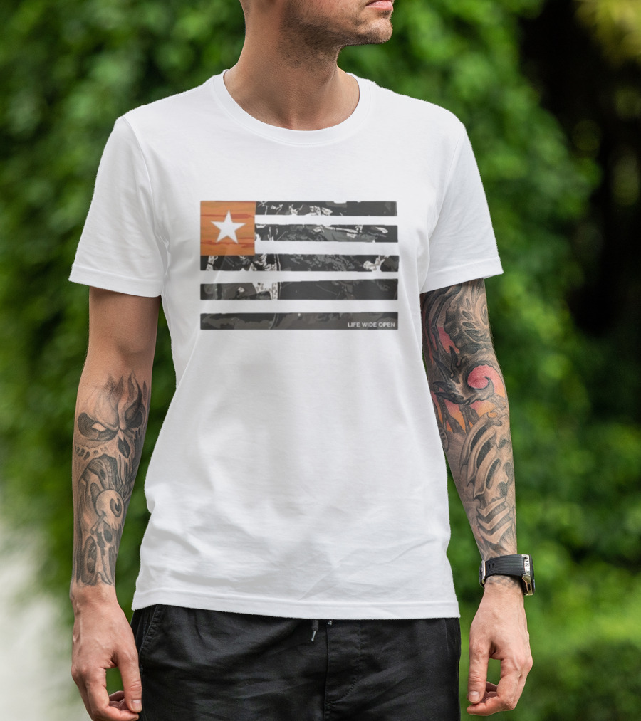 Life Wide Open American Flag Star Rustic Outdoors T-Shirt