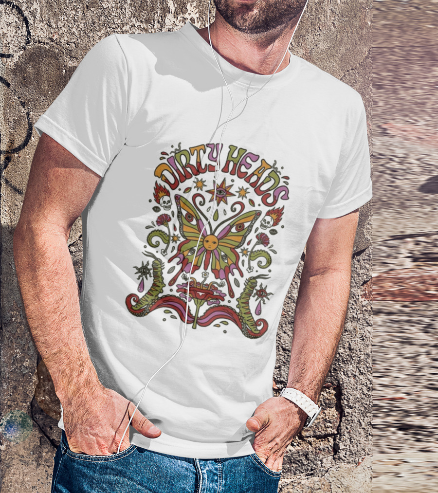 Dirty Heads Metamorphosis Psychedelic Butterfly Retro Style T-Shirt