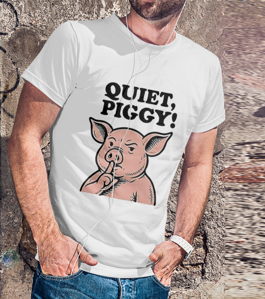 Quiet Piggy Satirical Trump Shushing Pig Illustration T-Shirt