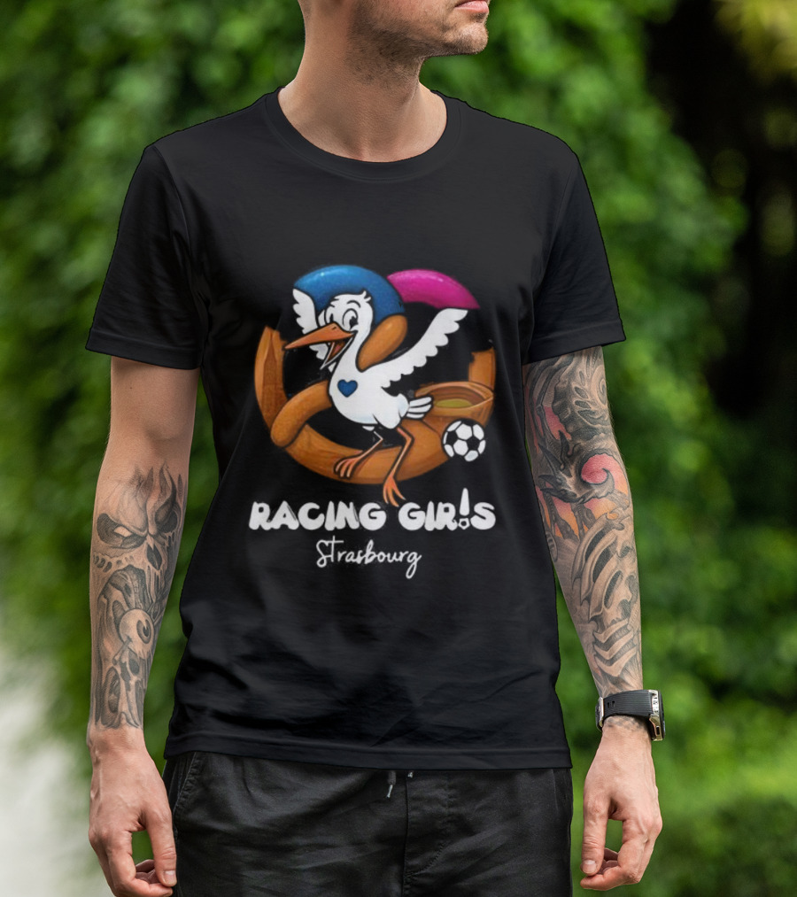 Racing Girls Strasbourg Stork With Football And Heart T-Shirt