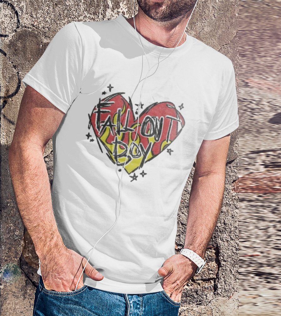 Fall Out Boy Scratch Heart Flame Design T-Shirt