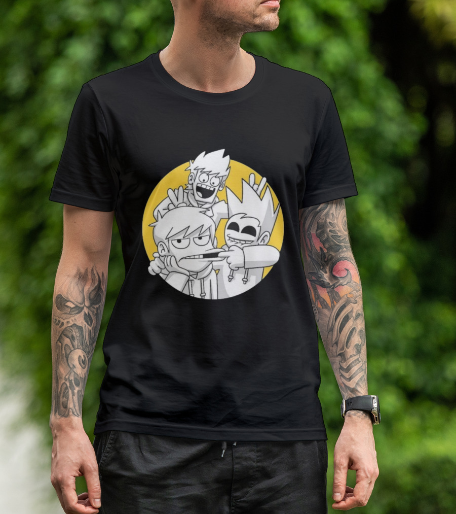Eddsworld Edd Gang Character Group Yellow Circle Background T-Shirt