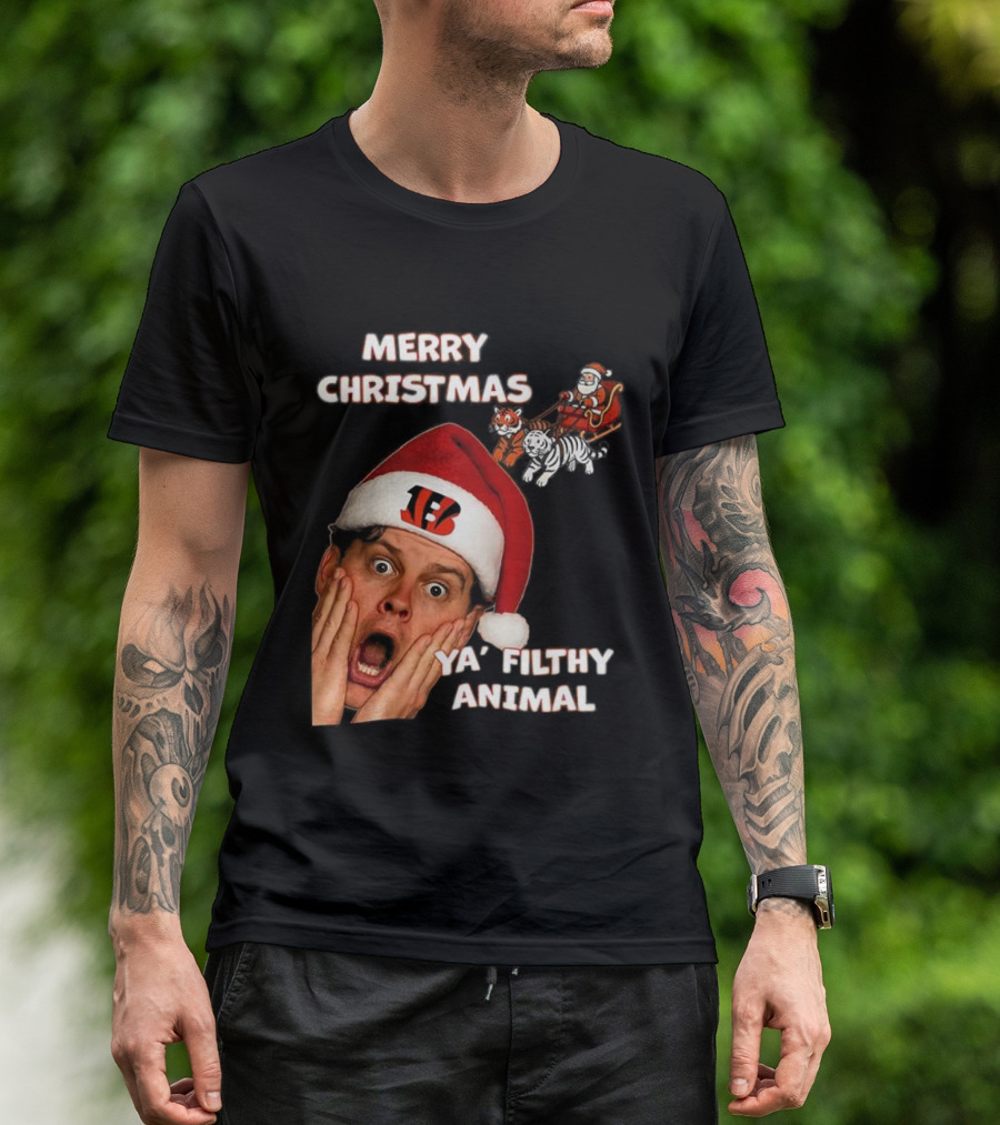 Merry Christmas Ya Filthy Animal Joe Alone Santa Hat T-Shirt