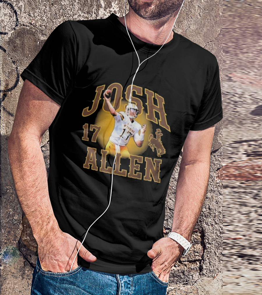 Josh Allen 17 Wyoming Cowboys Football Player Brown And Gold T-Shirt