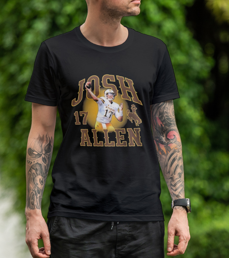 Josh Allen 17 Wyoming Cowboys Football Player Brown And Gold T-Shirt