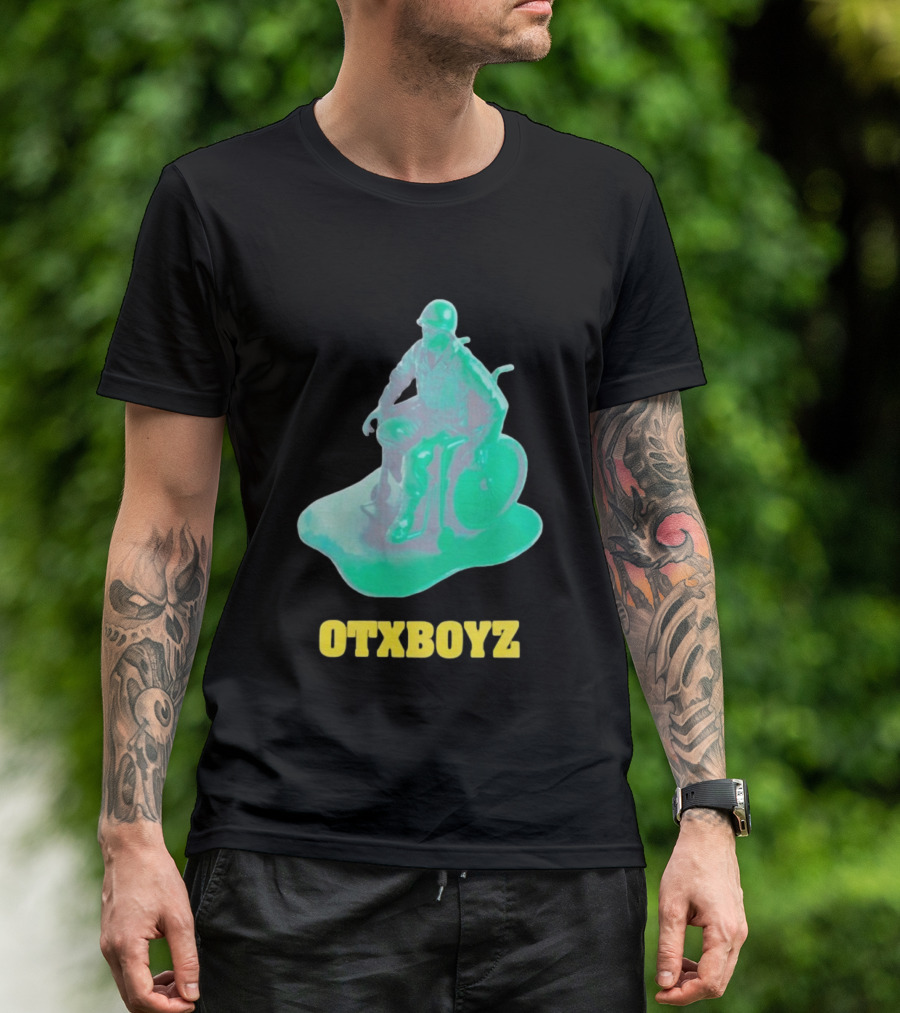 OTXBOYZ Toy Soldier In Wheelchair Vibrant Green Military Imagery T-Shirt