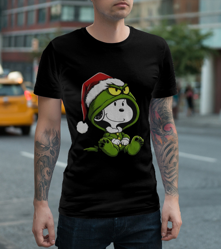 Snoopy Grinch Santa Hat Cute Cartoon Merry Christmas T-Shirt