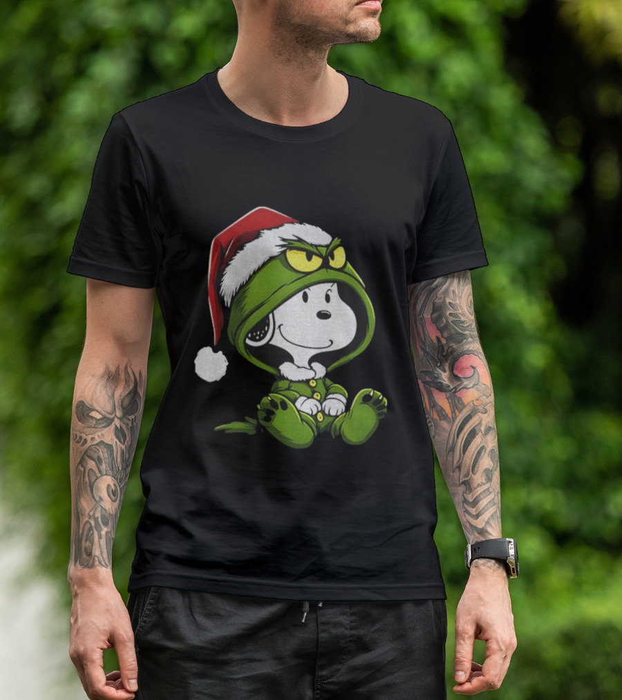 Snoopy Grinch Santa Hat Cute Cartoon Merry Christmas T-Shirt