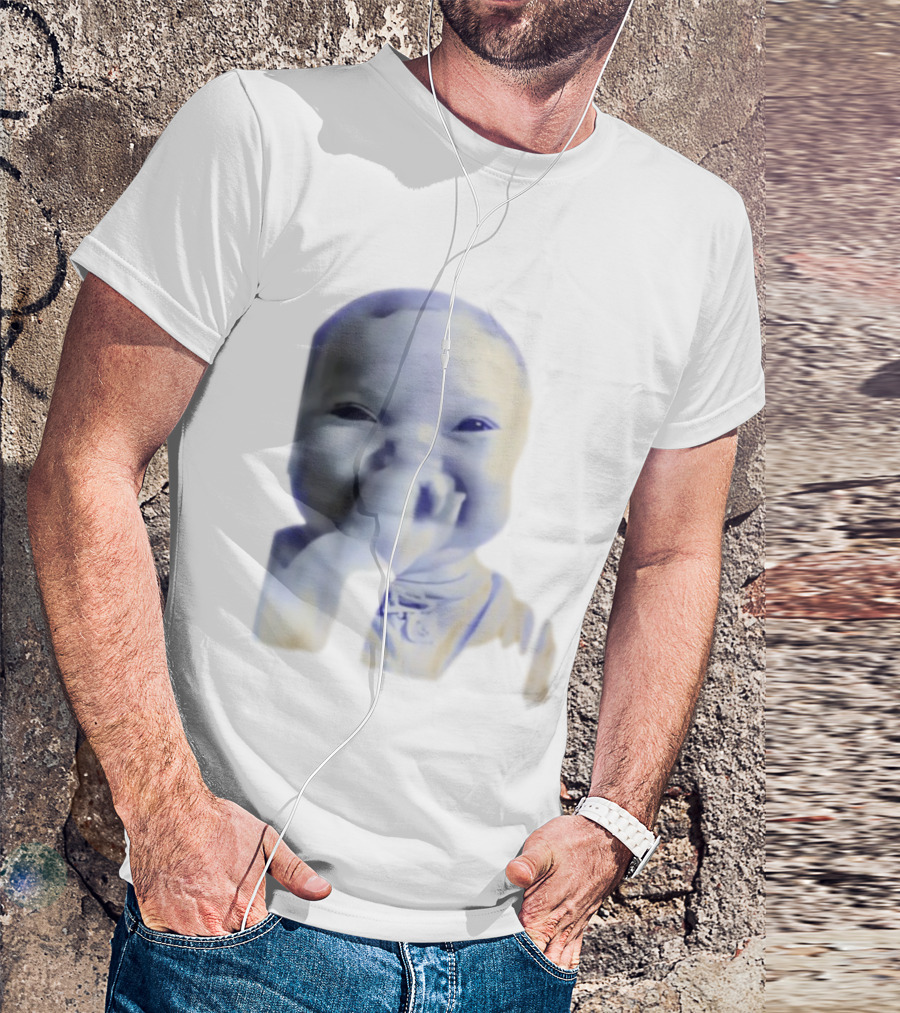 AI Baby Holding Laugh Meme Blue Tones T-Shirt