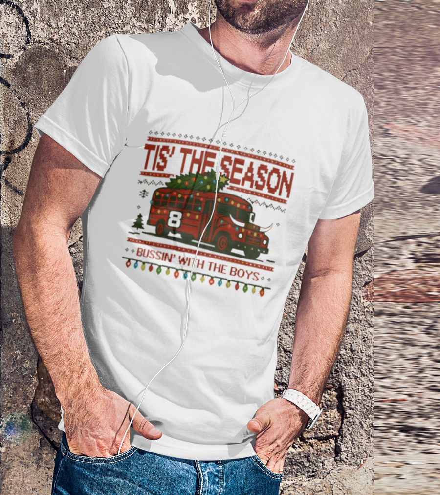 Tis The Season Festive Bus Bussin’ With The Boys Holiday Lights T-Shirt