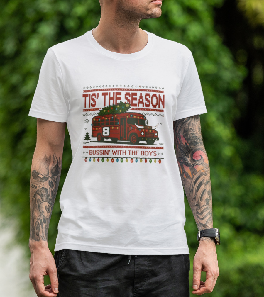 Tis The Season Festive Bus Bussin’ With The Boys Holiday Lights T-Shirt