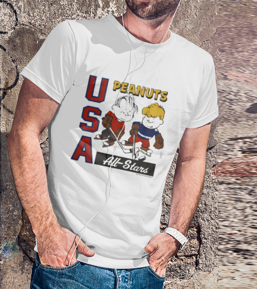 Peanuts USA All Stars Hockey Image With Charles M. Schulz Characters T-Shirt