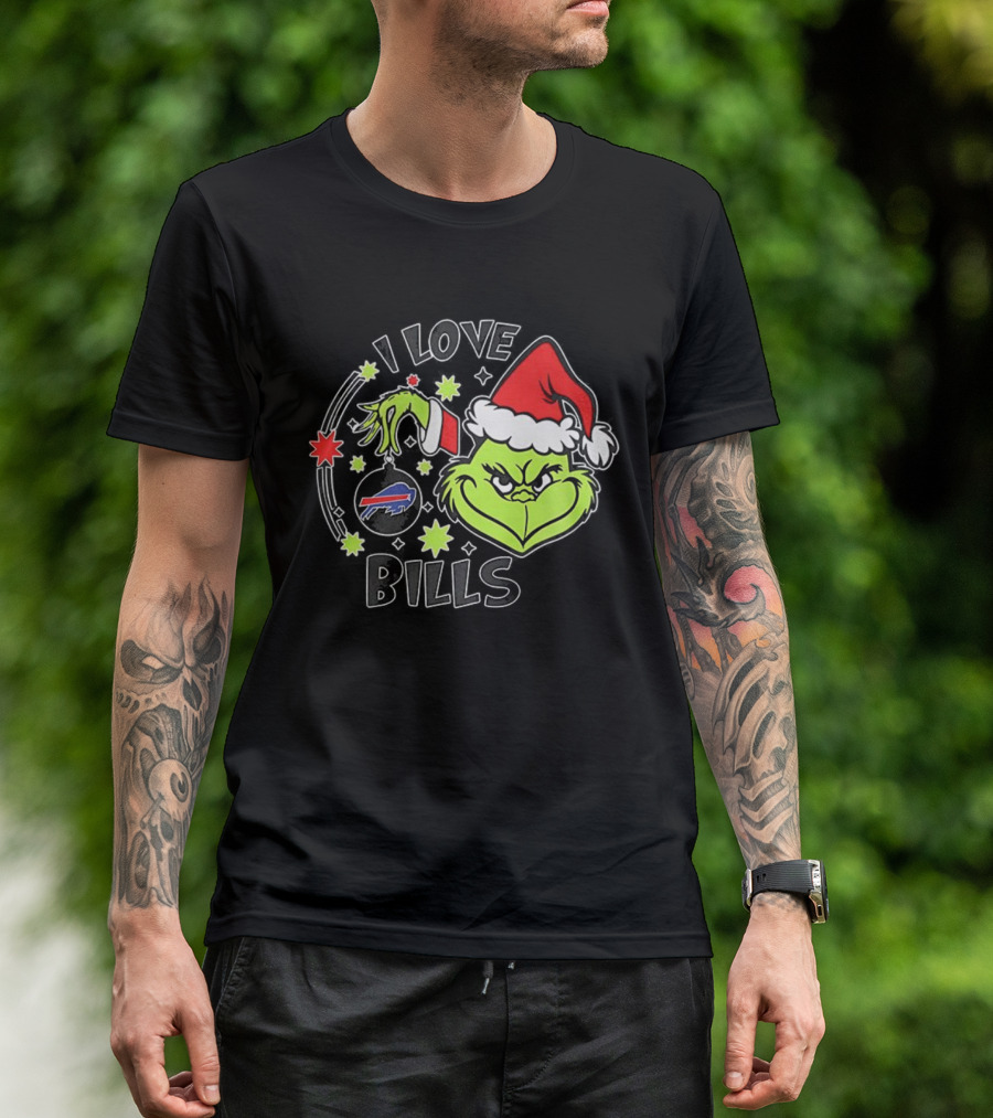 I Love Bills Grinch Santa Hat Christmas T-Shirt