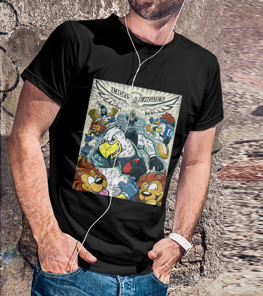 Lions Vs Eagles Cartoon Mascot Showdown NFL Week 11 2025 T-Shirt
