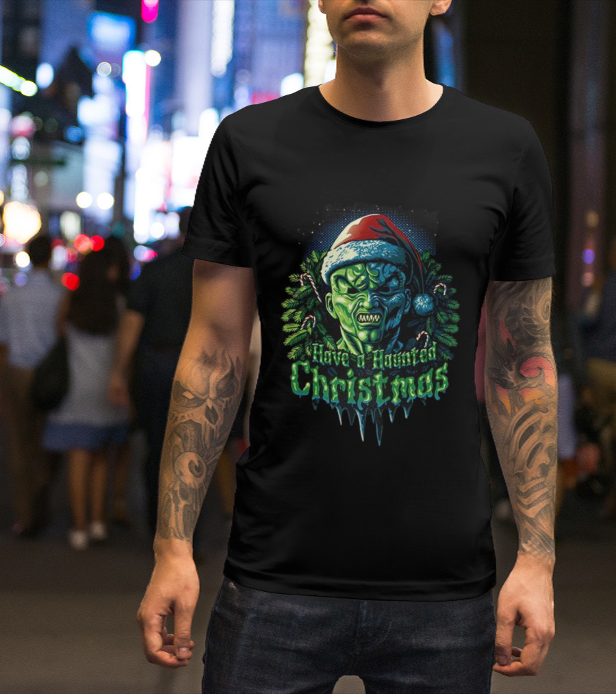 The Haunted Mask Have A Haunted Christmas Horror Santa Green Monster T-Shirt