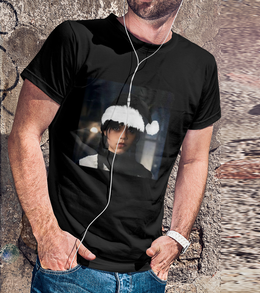 Wednesday Addams Santa Hat Christmas Holiday Mashup T-Shirt