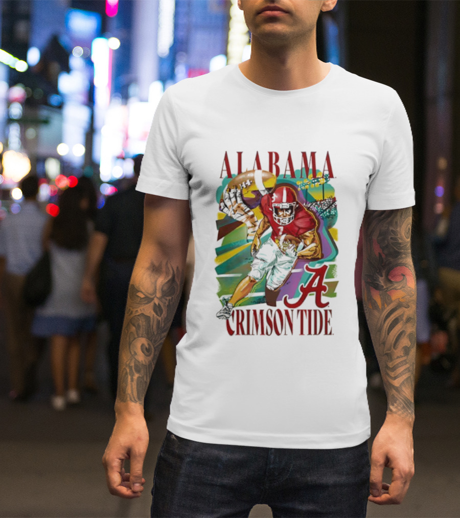 Alabama Crimson Tide Football Player Action Art With Iconic Script A T-Shirt