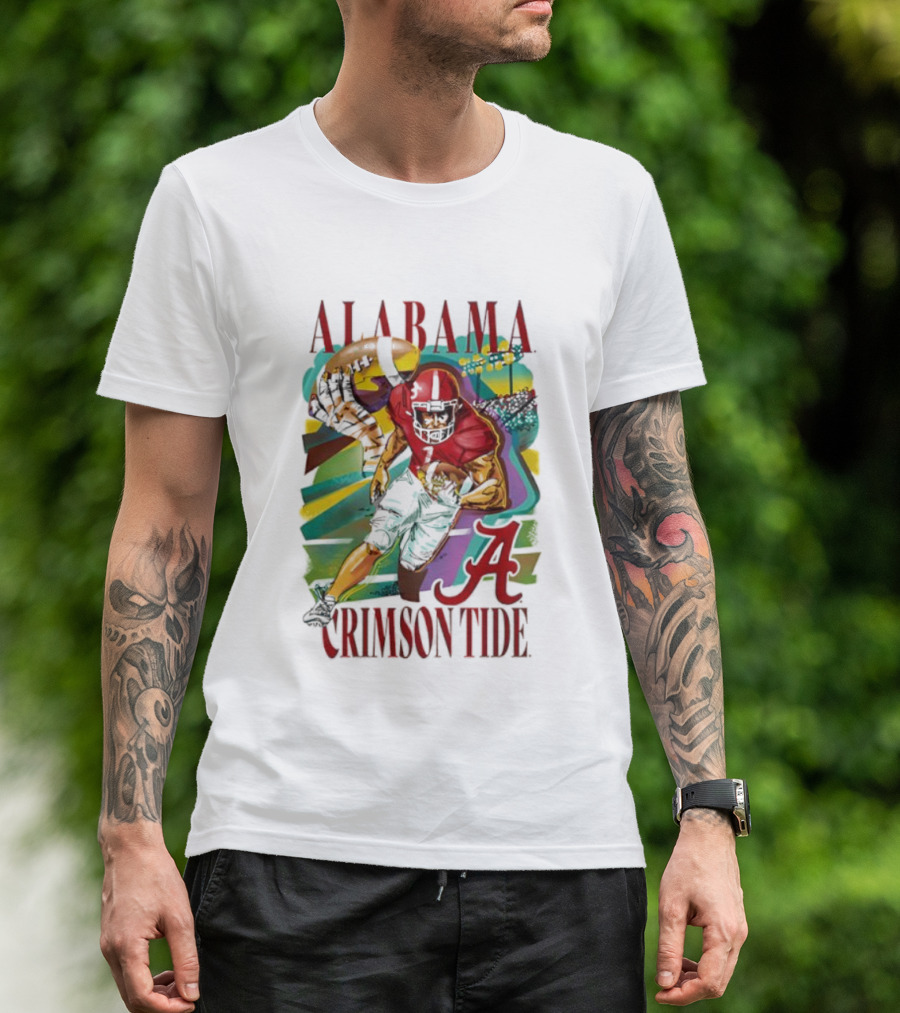 Alabama Crimson Tide Football Player Action Art With Iconic Script A T-Shirt
