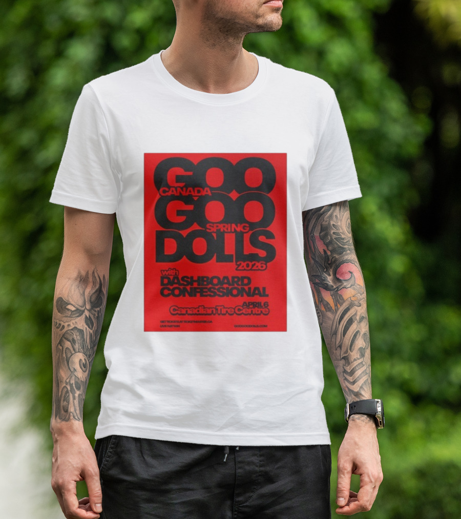 Goo Goo Dolls Canada Spring Tour 2026 With Dashboard Confessional April 6 Canadian Tire Centre T-Shirt