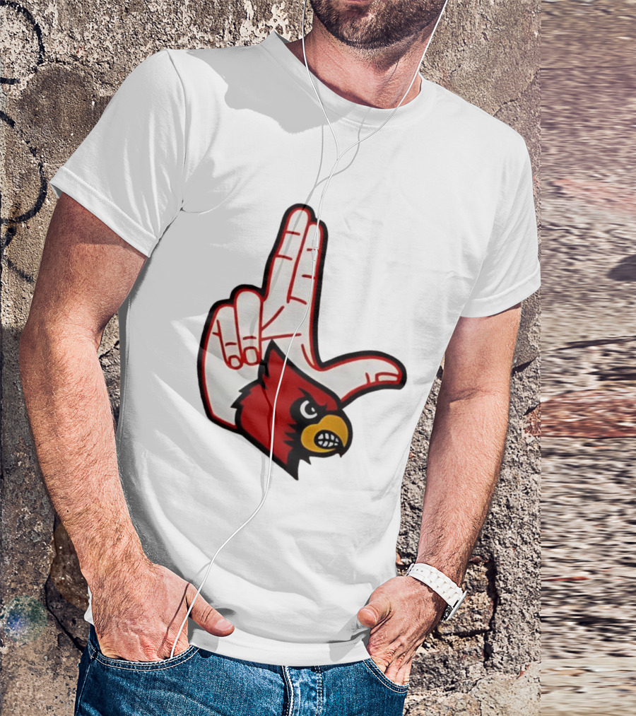 Louisville Cardinals 2025 L Hand Sign Mascot Football T-Shirt