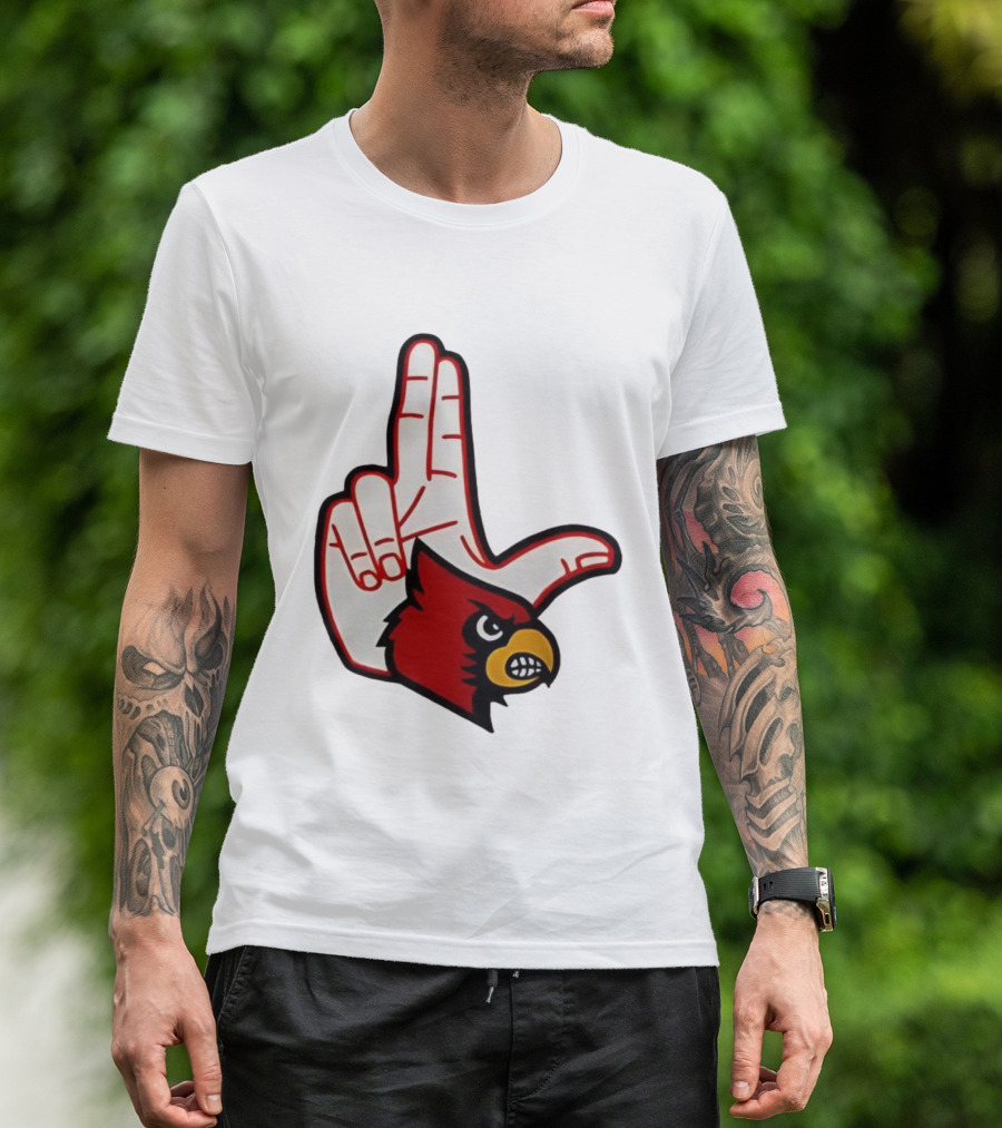 Louisville Cardinals 2025 L Hand Sign Mascot Football T-Shirt