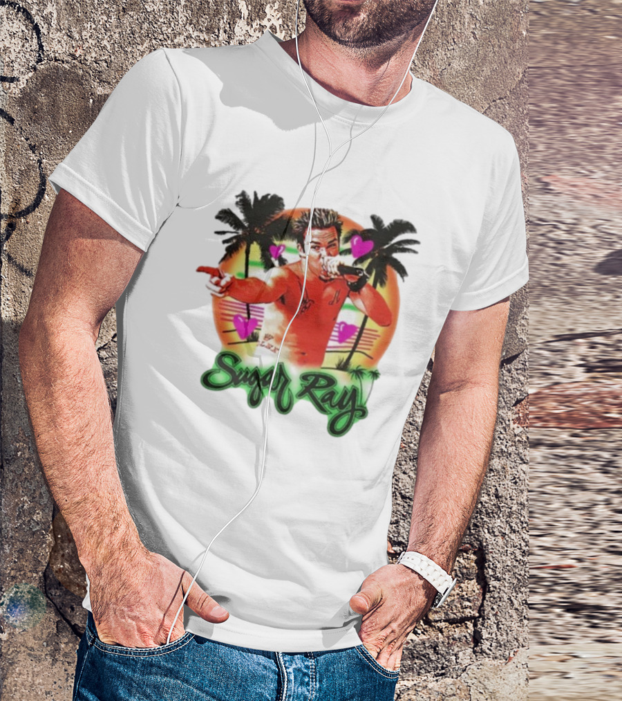 Sugar Ray Airbrush Beach Summer Vibes Palms And Hearts Retro Style T-Shirt