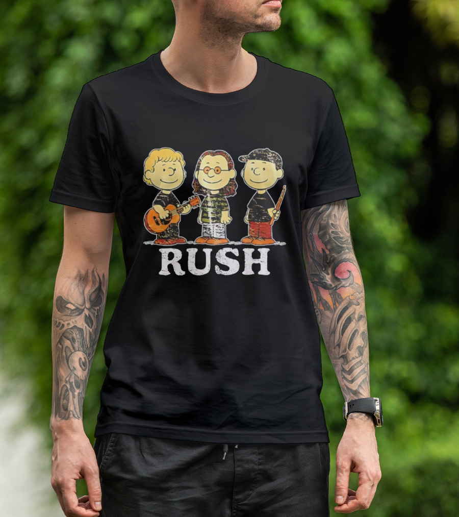 RUSH Peanuts Crossover With Geddy Lee, Alex Lifeson, Neil Peart Charlie Brown Style T-Shirt