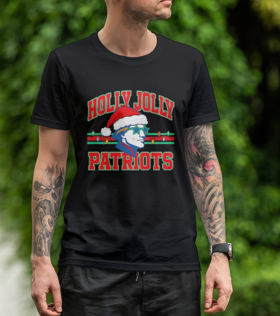 Patriots Christmas Holly Jolly Santa Hat Lights T-Shirt