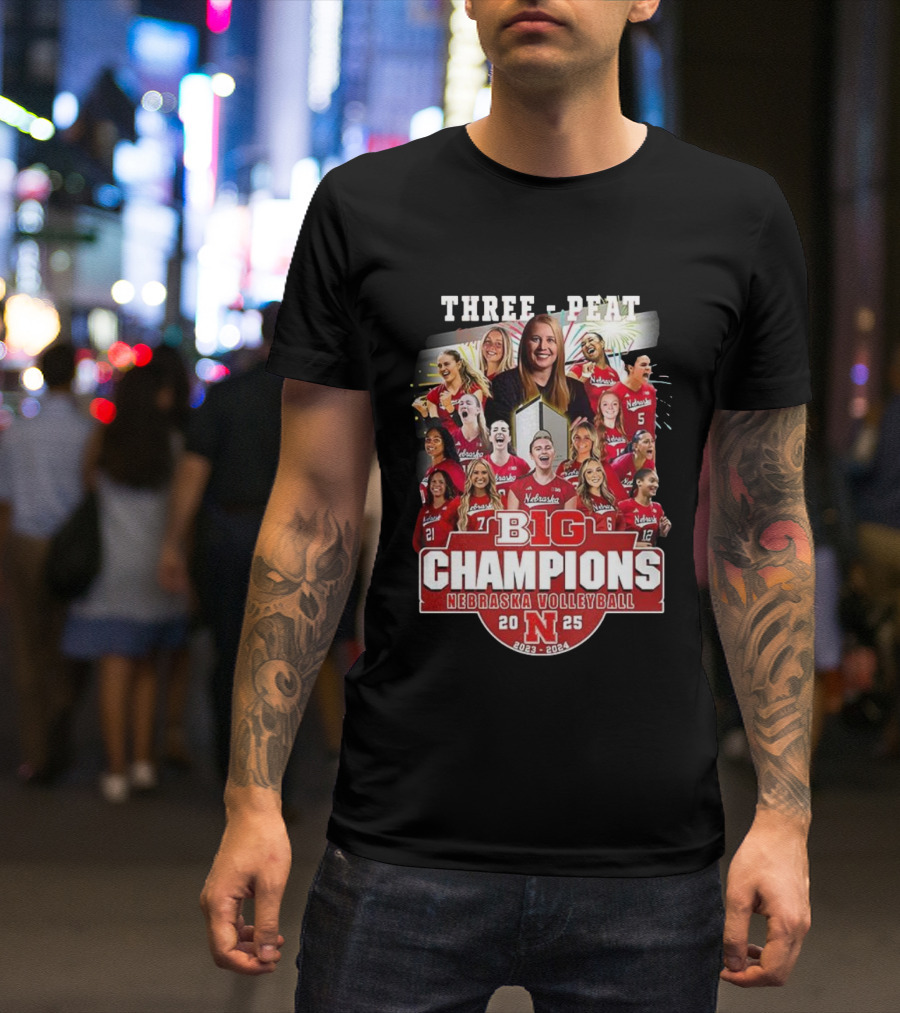Nebraska Volleyball Three-Peat Big Champions 2025 T-Shirt