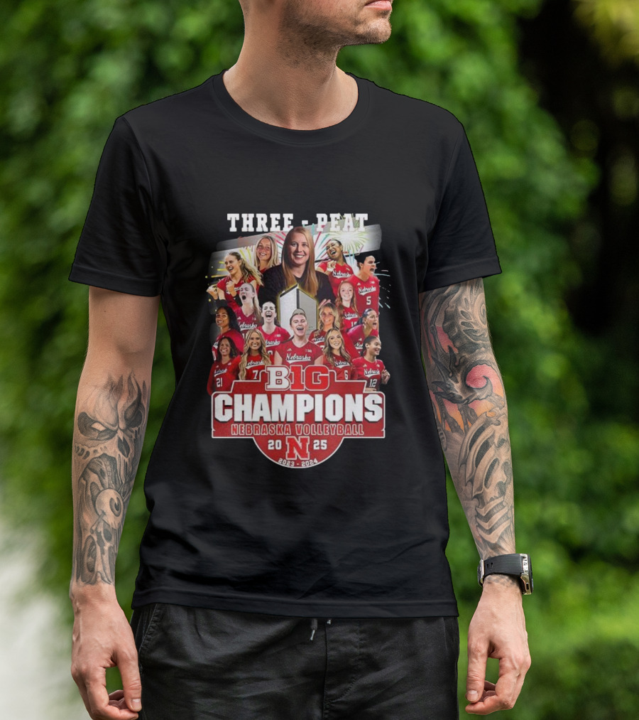 Nebraska Volleyball Three-Peat Big Champions 2025 T-Shirt