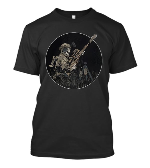 Sniper Skeleton Tactical Precision In Round Frame T-Shirt