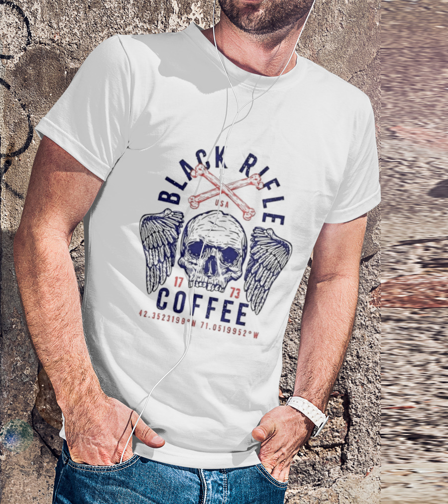 Black Rifle Coffee 1773 Skull Wings USA Coordinates T-Shirt