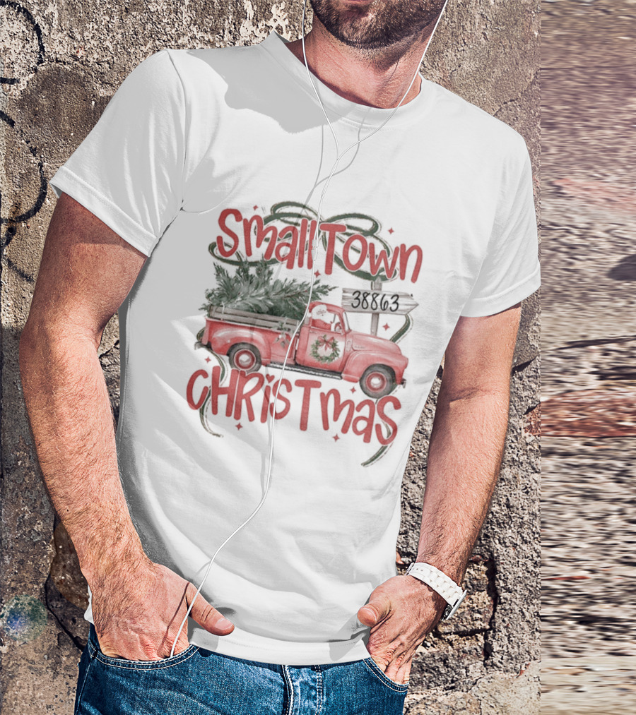 Small Town Christmas Tree Truck Holiday 2025 T-Shirt