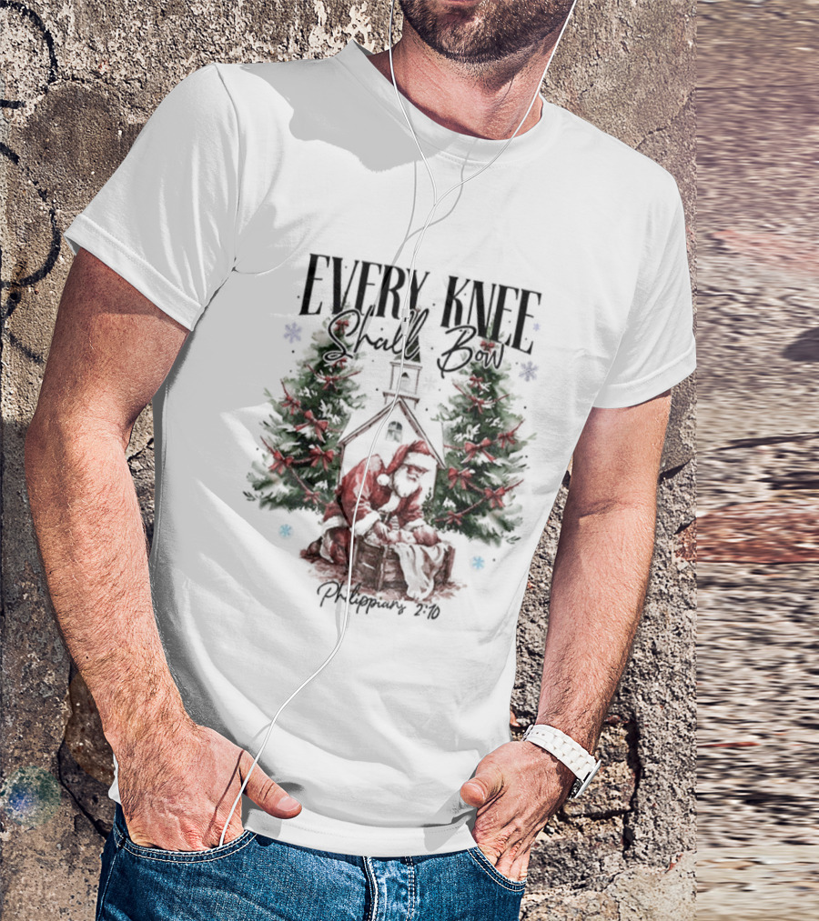 Every Knee Shall Bow Philippians 2:10 Santa Claus Christmas Trees T-Shirt