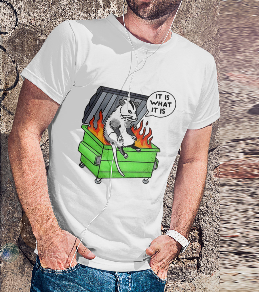 Possum Sitting In A Dumpster On Fire Saying It Is What It Is T-Shirt