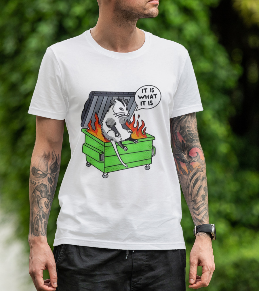 Possum Sitting In A Dumpster On Fire Saying It Is What It Is T-Shirt
