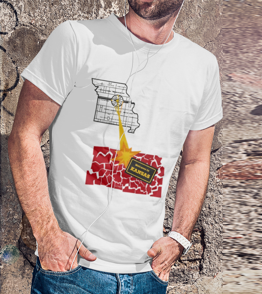 Missouri Map Blast Welcome To Kansas Sign Explosion T-Shirt