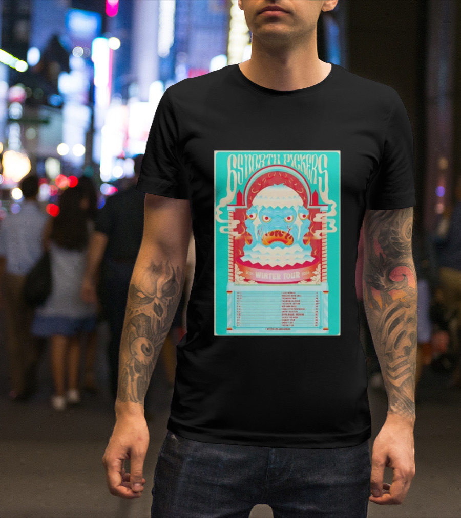 65 North Pickers 2025 2026 Winter Tour Vibrant Monster Face Artwork And Dates T-Shirt