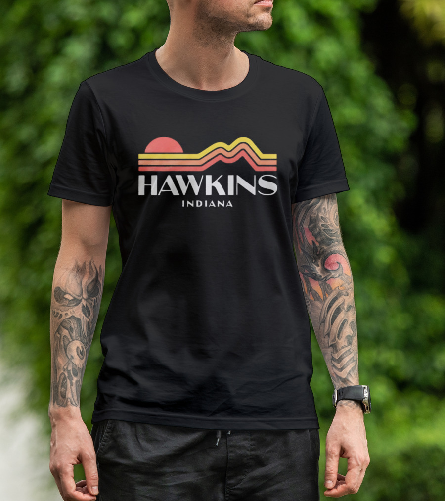 Hawkins Indiana Retro Sunset Christmas TV Show T-Shirt