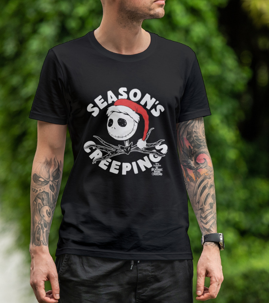 Season's Creepings Jack Skellington Santa Hat Christmas T-Shirt