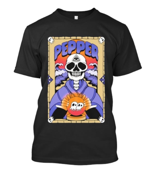 Pepper Skull Fortune Teller Crystal Ball And All-Seeing Eye T-Shirt