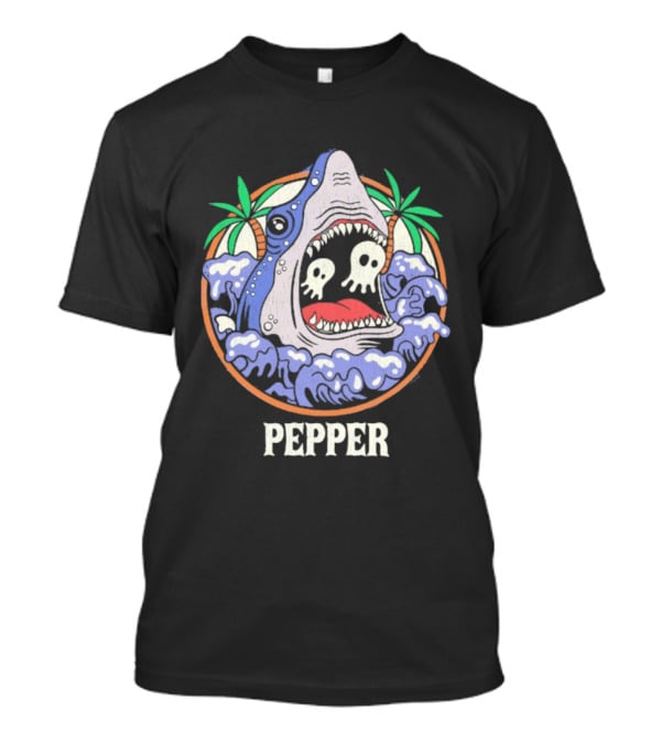 Skull-Waving Shark Attack Pepper Ocean Adventure T-Shirt