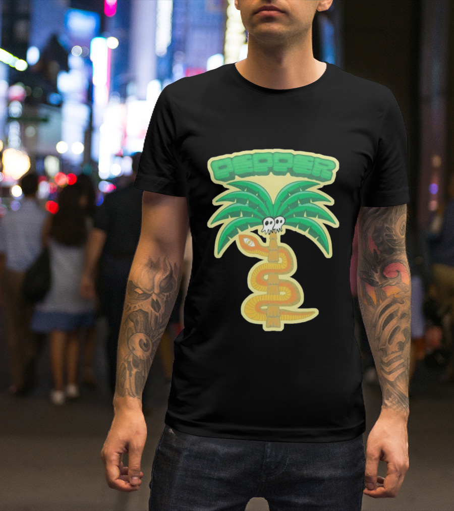 Pepper Skull Eyed Snake Wrapped Palm Tree T-Shirt