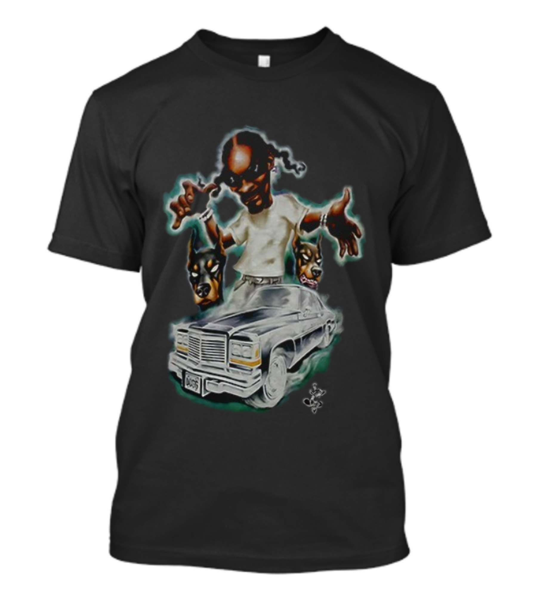 Snoop Dogg Caricature Posing With Car And Dogs T-Shirt