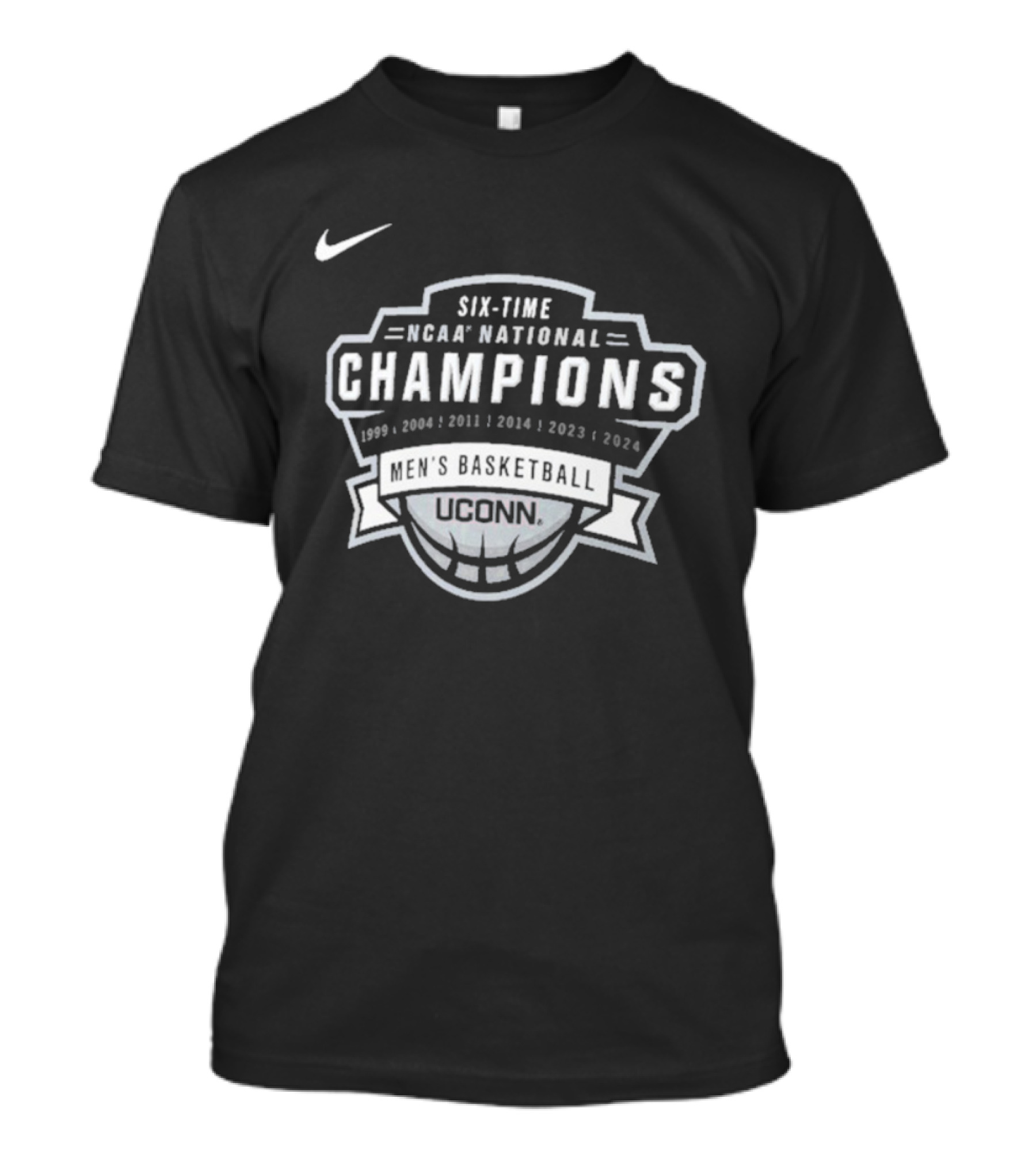 UConn Huskies Six-Time NCAA National Champions 1999 2004 2011 2014 2023 Nike Basketball T-Shirt