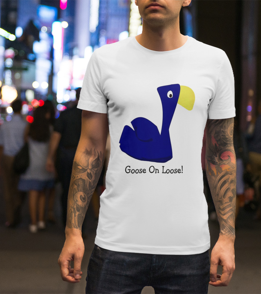 Goose On Loose Funny Blue Yellow Bird T-Shirt