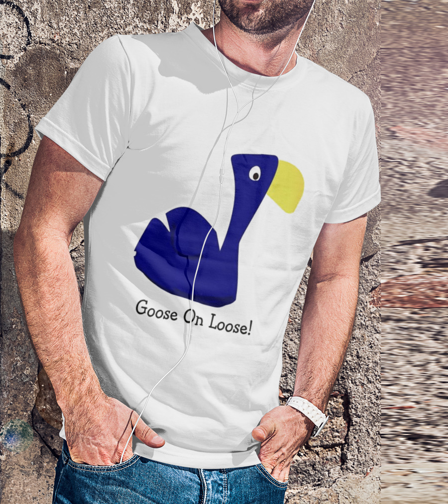 Goose On Loose Funny Blue Yellow Bird T-Shirt