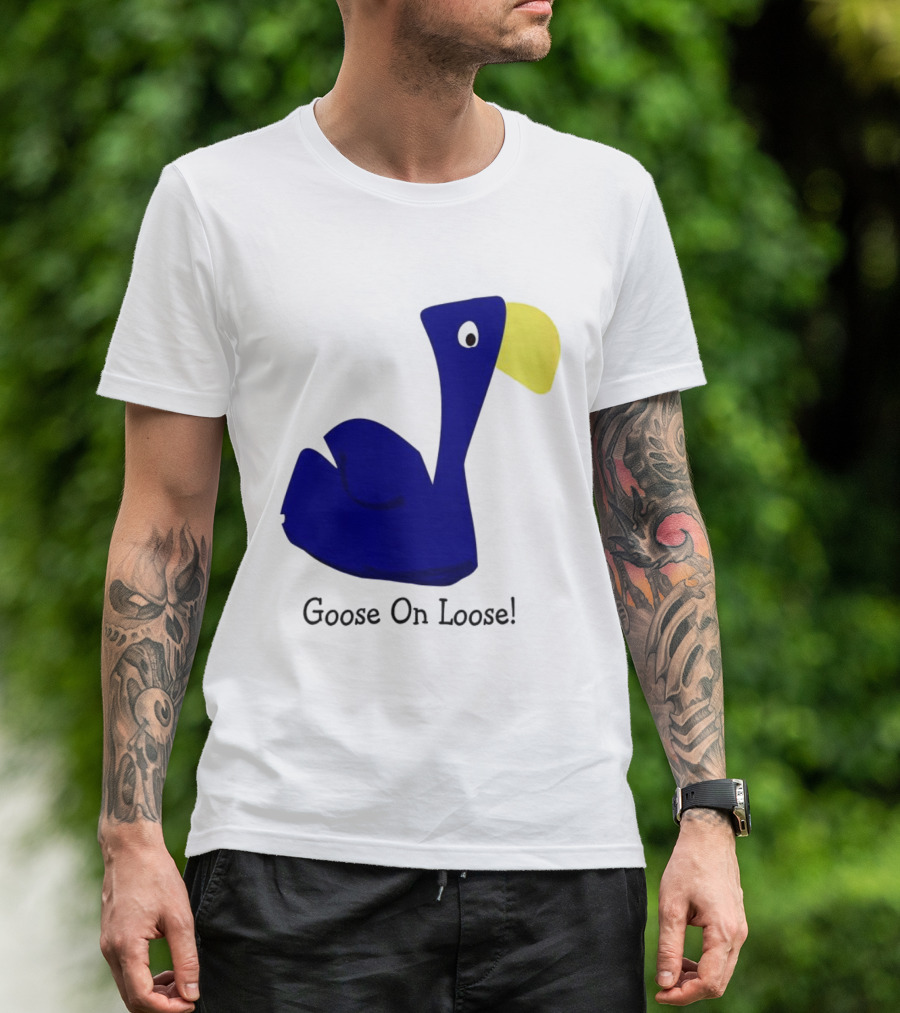 Goose On Loose Funny Blue Yellow Bird T-Shirt