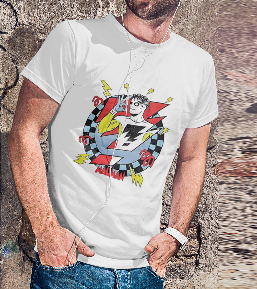 Madman Mike Allred Comic Checkerboard Lightning Bolt Character T-Shirt