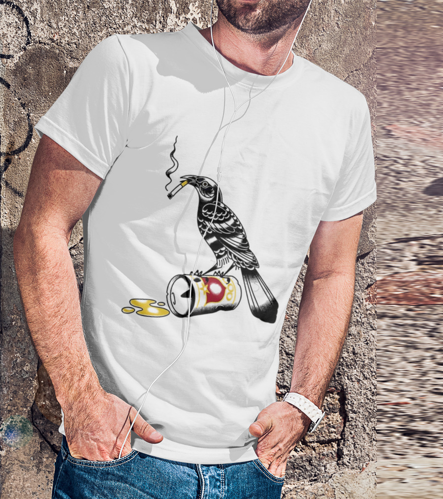 Trashy Grackle Smoking Bird With Spill Can T-Shirt